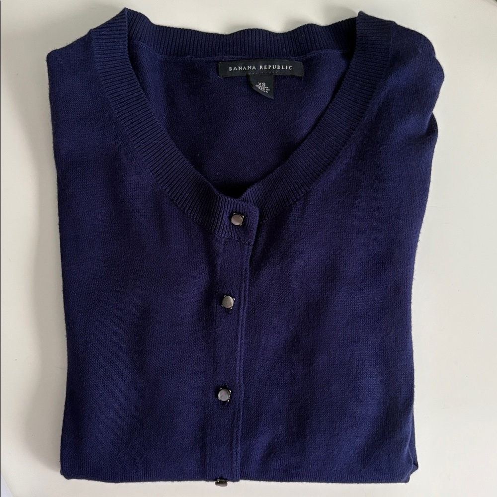 Banana Republic Silk Blend Jeweled Button Dark Blue Cardigan Size XS